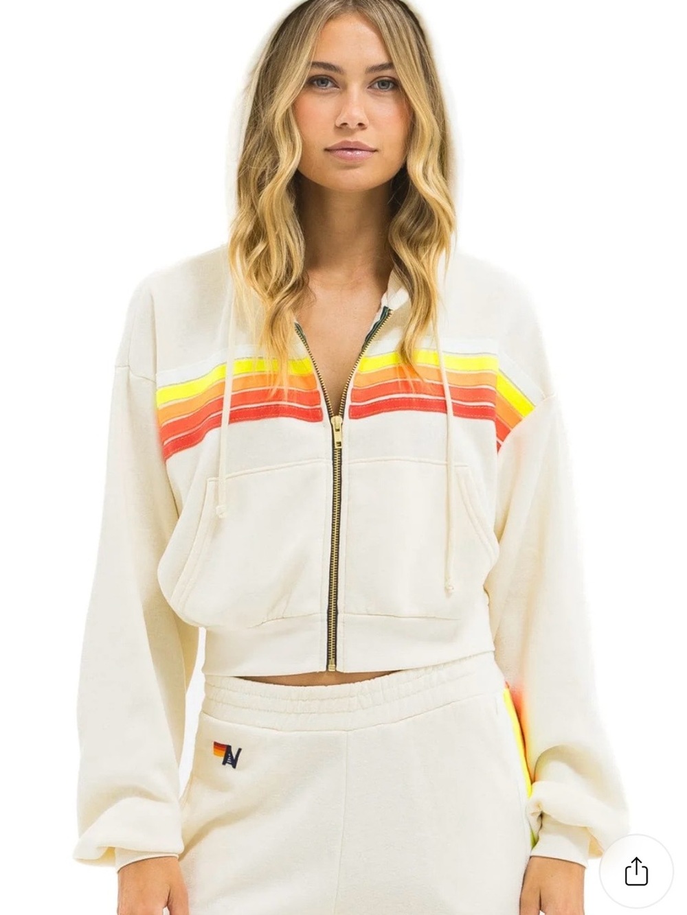 Aviator Nation 5 Stripe cropped Zip Hoodie - size L - NWT